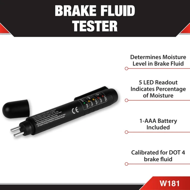 Alt view image 2 of 6 - W181 Brake Fluid Moisture Tester, 5 LED Readout, Calibrated for DOT 4, Portable with AAA Battery Included, Not for DOT 5
