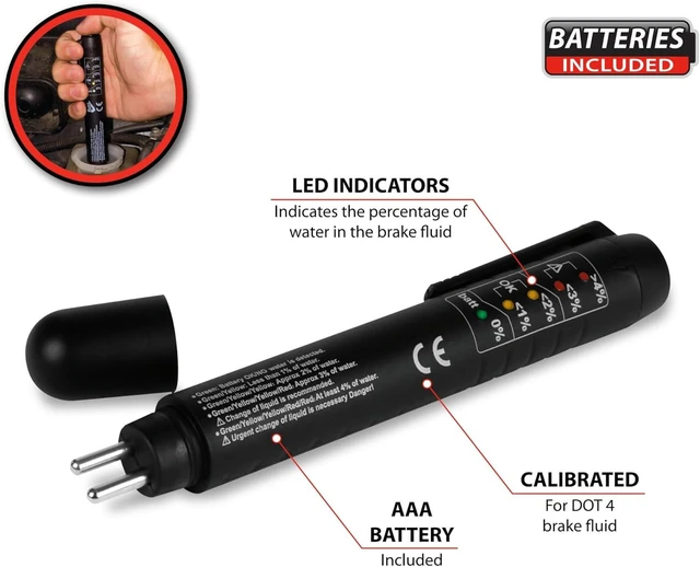 Alt view image 3 of 6 - W181 Brake Fluid Moisture Tester, 5 LED Readout, Calibrated for DOT 4, Portable with AAA Battery Included, Not for DOT 5