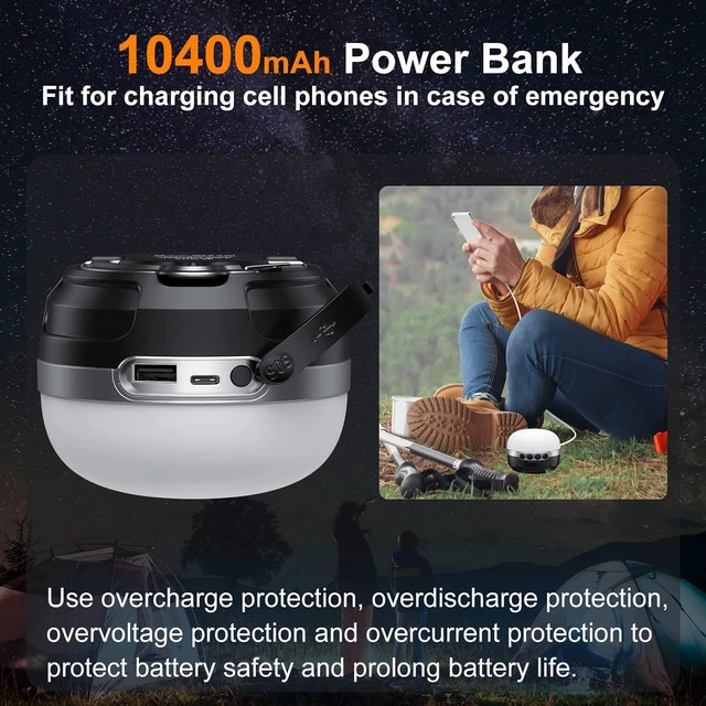 Alt view image 2 of 7 - 1400LM Rechargeable LED Camping Lantern Up to 420H Runtime, RGB Tent Light, 10400mAh Hanging Light for Hurricane, Outages, Home & Hiking (Black)