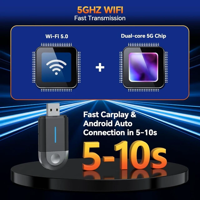 Alt view image 6 of 7 - 2-in-1 Wireless CarPlay Adapter for CarPlay & Android Auto, USB-A & USB-C Dongle Converts Wired to Wireless, Compatible with Cars 2016+, Plug & Play