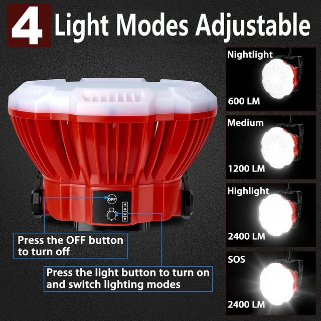 Alt view image 3 of 6 - 2400LM LED Camping Lantern, Compatible with Milwaukee M18 18V Battery, 3 Brightness, No Battery