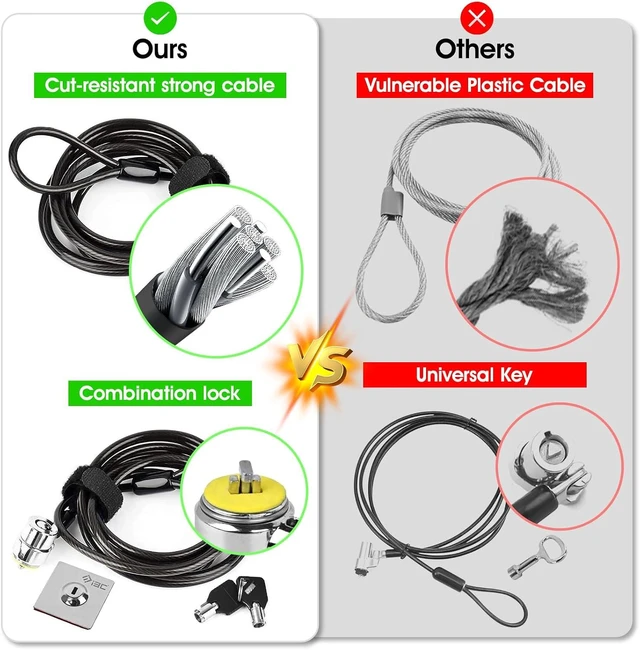 Alt view image 4 of 7 - Laptop Cable Lock with Anchor Plate & 2 Keys Anti-Theft Hardware Security Lock Compatible with Notebooks, Smartphones, Tablets & Electronics (2 Pack)