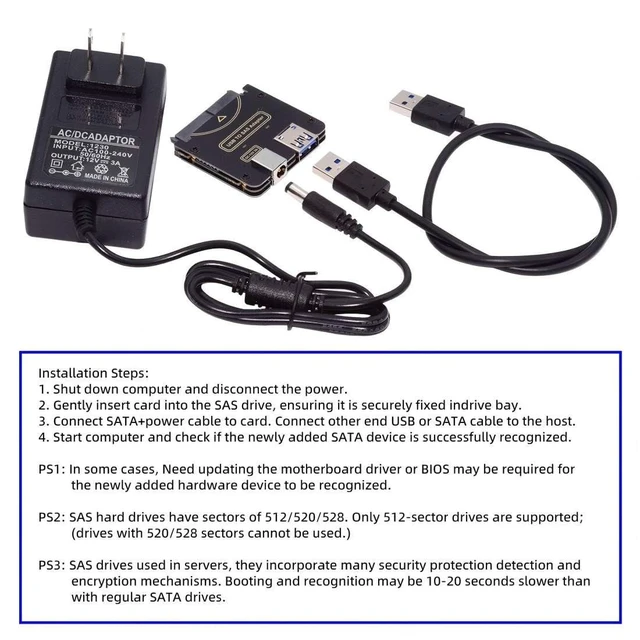 Alt view image 2 of 7 - USB 3.0 to SAS Adapter for 2.5/3.5" SFF-8482 SAS Hard Disks, USB Converter Adapter Without Power Supply (Need Power Supply to Work)