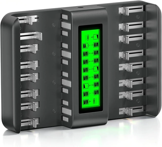 Main image of 16-Bay AA AAA C D Universal Battery Charger Smart Large LCD Display, for 1.2V AA AAA C D Size NiMH/NiCD Rechargeable Batteries