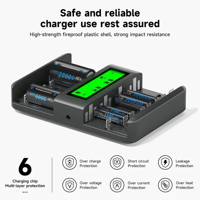 Alt view image 5 of 7 - 16-Bay AA AAA C D Universal Battery Charger Smart Large LCD Display, for 1.2V AA AAA C D Size NiMH/NiCD Rechargeable Batteries