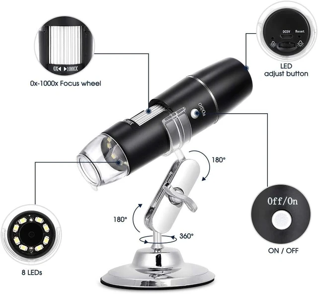 Alt view image 5 of 7 - 50X-1000X Digital Microscope, USB WiFi Wireless Mini Handheld Inspection Camera with 8 Adjustable LED Lights, Compatible with Android & iOS