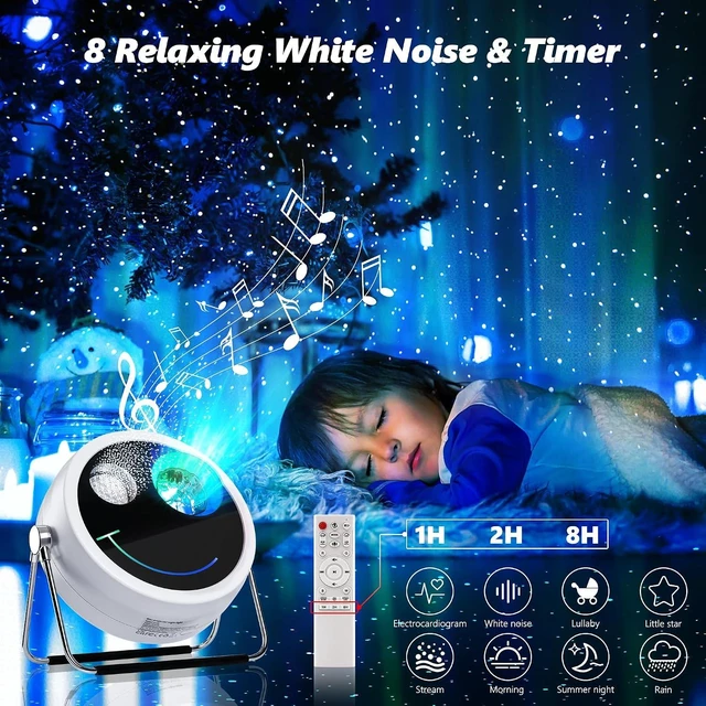 Alt view image 5 of 7 - Star Projector Galaxy Light USB-C White Starry Projector with PD Power Supply, Bluetooth Speaker & White Noise Aurora Light for Bedroom Home Party