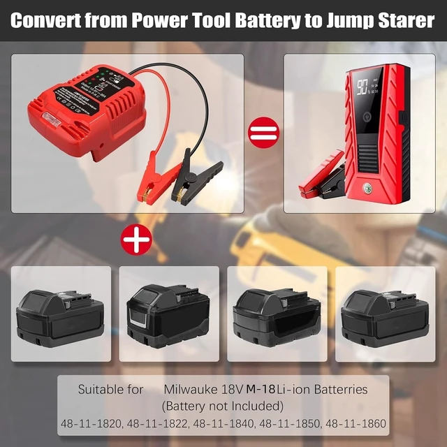 Alt view image 2 of 7 - Jump Starter Adapter for Milwaukee M18 18V Battery 11AWG Pure Copper Cable, 30A Output, Up to 3.5L Engine, 12V Car Emergency Jump Kit