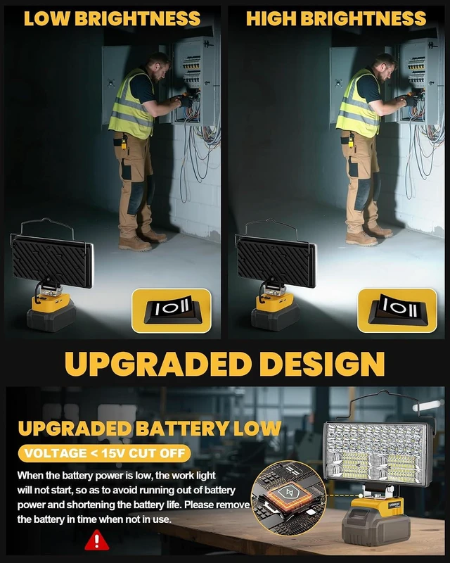 Alt view image 7 of 7 - DeWalt 20V Compatible LED Work Light 14800LM 148W Cordless Flood Light, 7" Wide Beam, USB & Type-C Charging, 140° Adjustable Head (Tool Only)