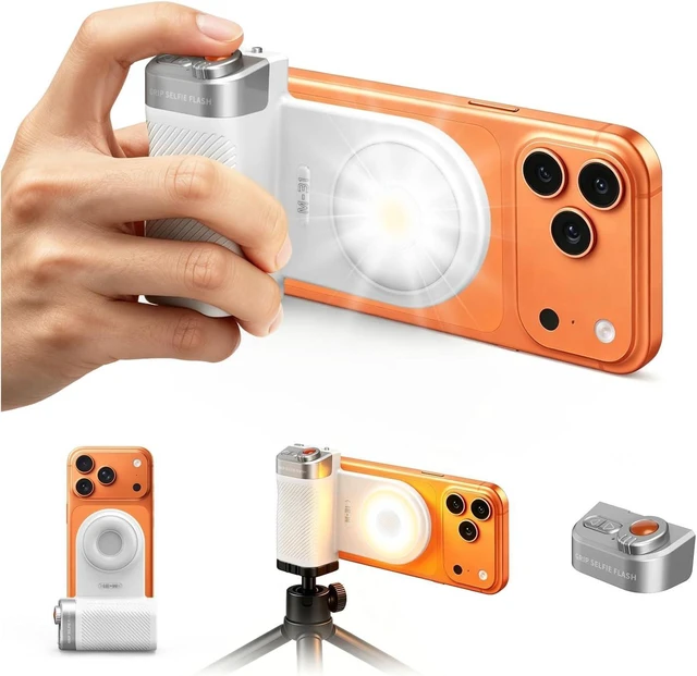 Main image of Magnetic Phone Selfie Grip with Light + Flash & Detachable Shutter Remote Adjustable LED Light for Selfies, Photography, TikTok, Creators & Video