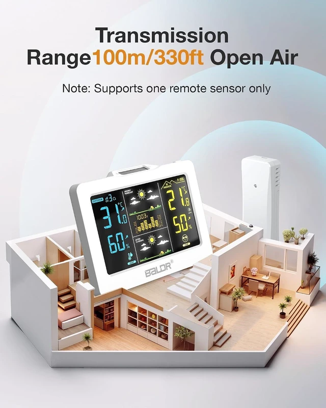 Alt view image 6 of 7 - Wireless Weather Station with Outdoor Sensor Indoor/Outdoor Thermometer & Hygrometer, HD Color Display, Smart Backlight, Rechargeable Battery