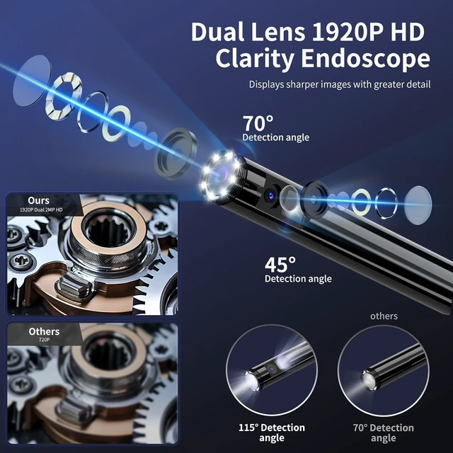 Alt view image 2 of 7 - 1920P HD Endoscope Camera with Light, 8 Adjustable LEDs, IP67 Waterproof Semi-Rigid Snake Cable for Android, iPhone & iPad (32.8ft, Dual Lens)
