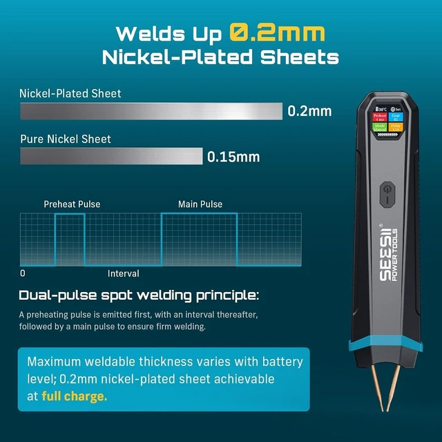 Alt view image 4 of 7 - 3360W Battery Spot Welder with Visual Display 1-99 Gears & Copper Tips, Portable for Lithium Battery DIY, Repairs & Outdoor Use