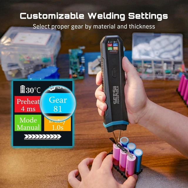 Alt view image 5 of 7 - 3360W Battery Spot Welder with Visual Display 1-99 Gears & Copper Tips, Portable for Lithium Battery DIY, Repairs & Outdoor Use
