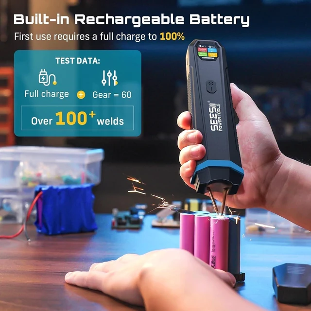 Alt view image 2 of 7 - 3360W Battery Spot Welder with Visual Display 1-99 Gears & Copper Tips, Portable for Lithium Battery DIY, Repairs & Outdoor Use