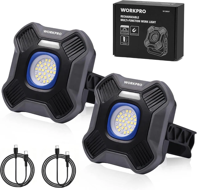 Main image of 4000mAh Rechargeable Magnetic LED Work Light with Stand Portable 2000LM Flood Light, 5 Modes, for Camping, Fishing, Car Repair, Emergency & Job Site