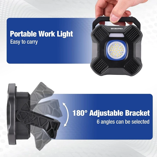 Alt view image 5 of 7 - 4000mAh Rechargeable Magnetic LED Work Light with Stand Portable 2000LM Flood Light, 5 Modes, for Camping, Fishing, Car Repair, Emergency & Job Site
