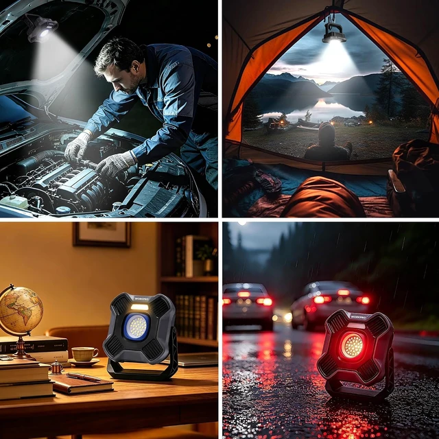 Alt view image 6 of 7 - 4000mAh Rechargeable Magnetic LED Work Light with Stand Portable 2000LM Flood Light, 5 Modes, for Camping, Fishing, Car Repair, Emergency & Job Site