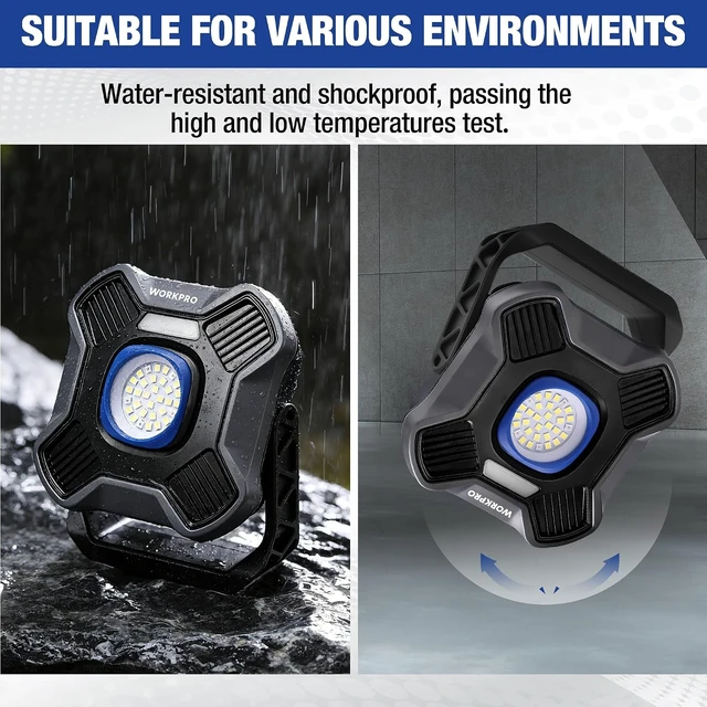 Alt view image 7 of 7 - 4000mAh Rechargeable Magnetic LED Work Light with Stand Portable 2000LM Flood Light, 5 Modes, for Camping, Fishing, Car Repair, Emergency & Job Site