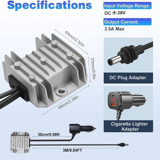 Alt view image 2 of 7 - Starlink Mini Car Adapter - 9.84FT Car Charger 12/24V Step Up to 30V 3.5A DC Cable, Digital Display Cigarette Lighter Adapter for Trucks, RV, Ships