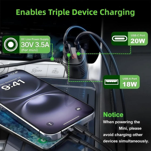 Alt view image 3 of 7 - Starlink Mini Car Adapter - 9.84FT Car Charger 12/24V Step Up to 30V 3.5A DC Cable, Digital Display Cigarette Lighter Adapter for Trucks, RV, Ships