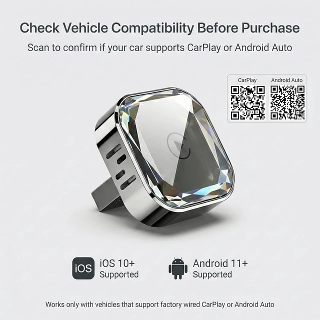 Alt view image 4 of 7 - 5.8GHz 2-in-1 Wireless CarPlay & Android Auto Adapter, Mini Dongle Converts Factory Wired to Wireless, USB-A/USB-C, Auto Reconnect for Cars 2016+