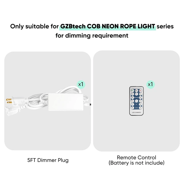 Alt view image 2 of 7 - Universal Neon Strip Light Dimmer, 500 Watt Plug-in with Remote Control & 5FT Cable, UL Listed, 66FT Control Distance (2 Prong Plug)