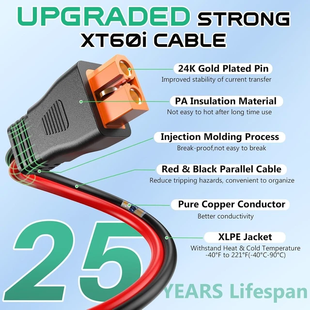 Alt view image 2 of 7 - Solar Panel to XT60i Extension Cable 10AWG, 20FT Solar to XT60i Charging Cable for Portable Power Station, Available 3 10 15 25 30 40 50FT