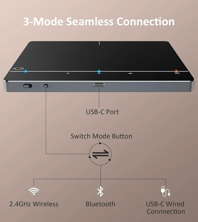Alt view image 4 of 7 - Portable Wireless Bluetooth Trackpad for Windows 10 & 11, 3-in-1 Connectivity, High Precision Multi-Touch Gesture Control for PC & Laptop (Black)