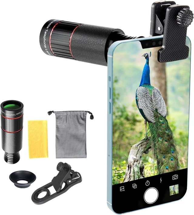 Main image of 32X Telephoto Phone Camera Lens, 2025 New Mobile Zoom Cellphone Lens for iPhone & Android with Phone Clip for Picture Video Taking (Black)