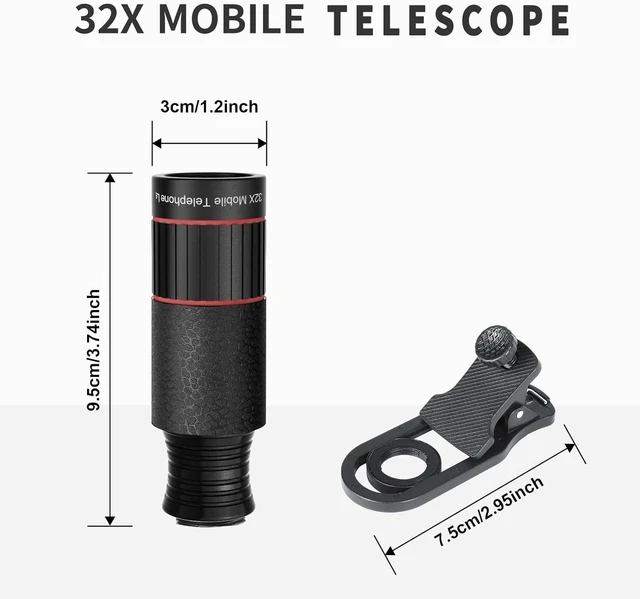 Alt view image 2 of 7 - 32X Telephoto Phone Camera Lens, 2025 New Mobile Zoom Cellphone Lens for iPhone & Android with Phone Clip for Picture Video Taking (Black)