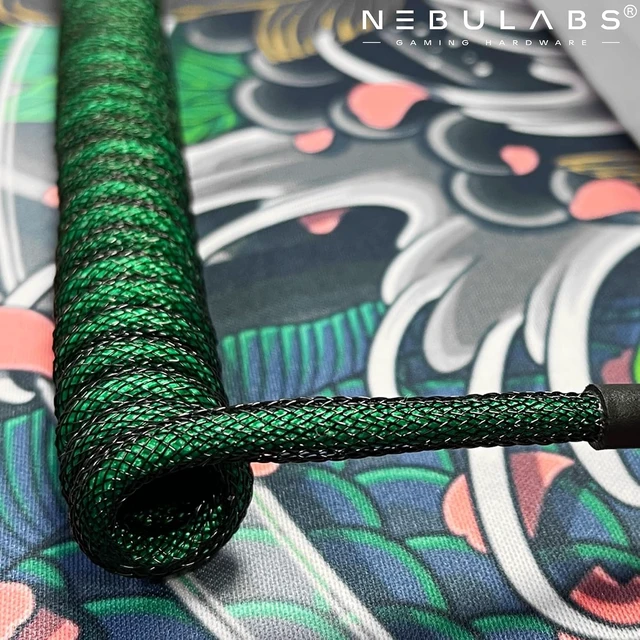 Alt view image 5 of 7 - 5ft Custom Coiled Keyboard Cable, USB-C GX-16 Aviator, Detachable Connector, USB-A to USB-C, Dark Green