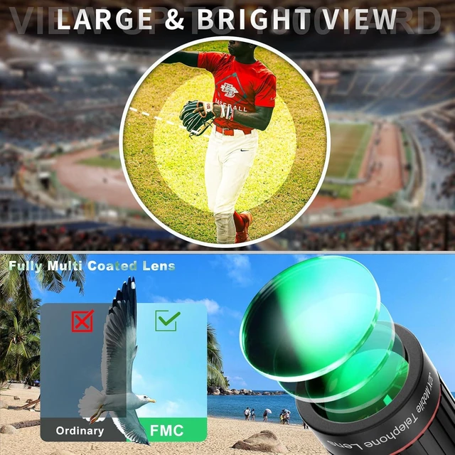 Alt view image 4 of 7 - 32X Telephoto Phone Camera Lens, 2025 New Mobile Zoom Cellphone Lens for iPhone & Android with Phone Clip for Picture Video Taking (Black)