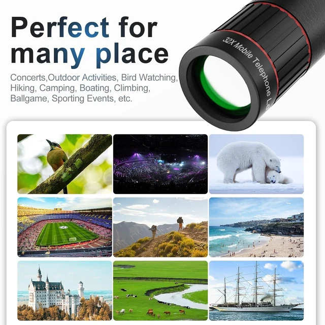 Alt view image 7 of 7 - 32X Telephoto Phone Camera Lens, 2025 New Mobile Zoom Cellphone Lens for iPhone & Android with Phone Clip for Picture Video Taking (Black)
