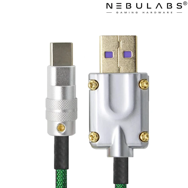 Alt view image 3 of 7 - 5ft Custom Coiled Keyboard Cable, USB-C GX-16 Aviator, Detachable Connector, USB-A to USB-C, Dark Green