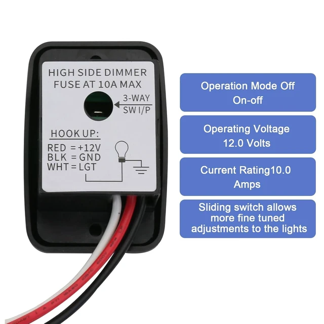 Alt view image 6 of 7 - 12V LED Toggle Light Dimmer Switch for RV, Auto, Truck & Marine, High-Side Dimmer for Dimmable LED & Halogen (Black, 2 Pcs)