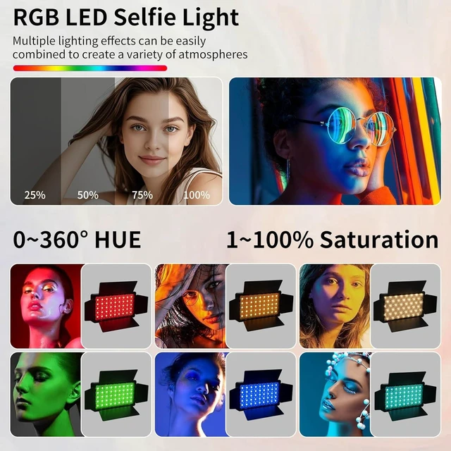 Alt view image 2 of 7 - RGB LED Video Light - Small Camera Light with 135 Beads & 4000mAh Battery, Type-C USB, for Photos, Video Recording, Live Streaming, Zoom Call