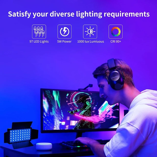 Alt view image 3 of 7 - RGB LED Video Light - Small Camera Light with 135 Beads & 4000mAh Battery, Type-C USB, for Photos, Video Recording, Live Streaming, Zoom Call