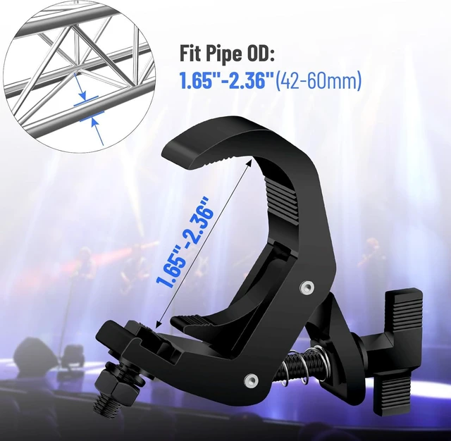 Alt view image 2 of 7 - 4 Pack 1.65-2.36 Inch Aluminum Truss Clamp Heavy Duty 220lb Stage Light C-Clamp for OD 42-60mm Pipes, DJ Light Clamps for Par & Moving Head, Black