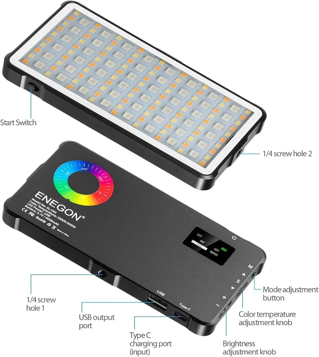 Alt view image 4 of 7 - RGB Video Light Panel - 4000mAh Rechargeable LED Camera Light, Full Color with 24 Light Effects, CRI95 2500-9000K, Power Bank Function