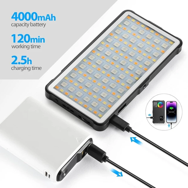 Alt view image 5 of 7 - RGB Video Light Panel - 4000mAh Rechargeable LED Camera Light, Full Color with 24 Light Effects, CRI95 2500-9000K, Power Bank Function