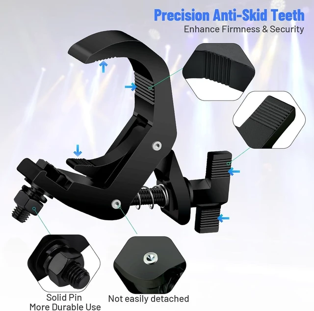 Alt view image 5 of 7 - 4 Pack 1.65-2.36 Inch Aluminum Truss Clamp Heavy Duty 220lb Stage Light C-Clamp for OD 42-60mm Pipes, DJ Light Clamps for Par & Moving Head, Black