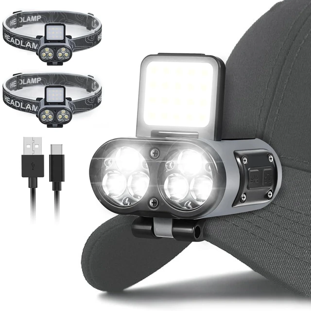 Main image of 2-Pack LED Hard Hat Light 900LM Rechargeable Dimmable Clip-On, 2-in-1 Hat Light & Headlamp, 6 Modes, 180° Adjustable, 80H Runtime, IPX4