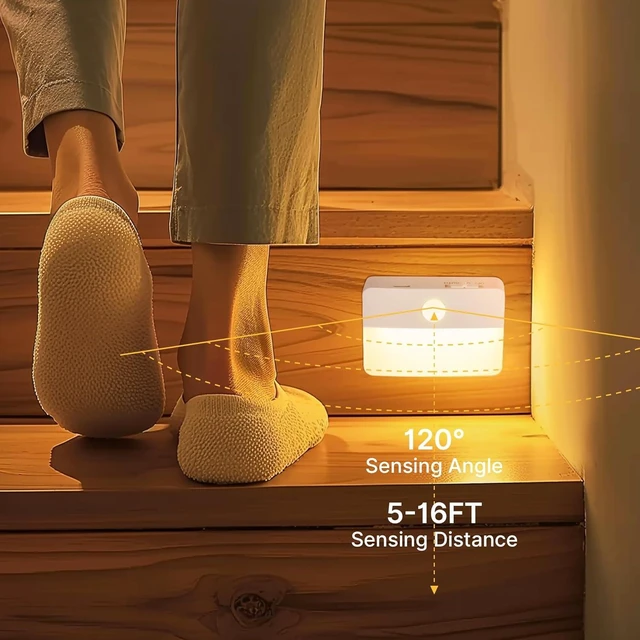 Alt view image 4 of 7 - 8-Pack Rechargeable Motion Sensor Stair Lights for Indoor, Wireless Battery Night Light, Magnetic LED Stick-On Portable Lamp for Step, Hallway, Closet, Under Cabinet, Bedroom, Kitchen, Bathroom
