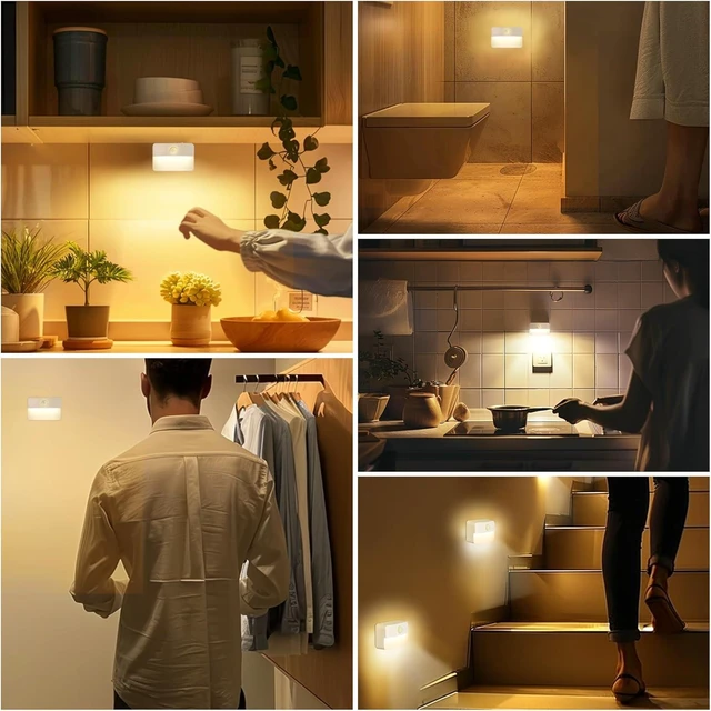 Alt view image 5 of 7 - 8-Pack Rechargeable Motion Sensor Stair Lights for Indoor, Wireless Battery Night Light, Magnetic LED Stick-On Portable Lamp for Step, Hallway, Closet, Under Cabinet, Bedroom, Kitchen, Bathroom