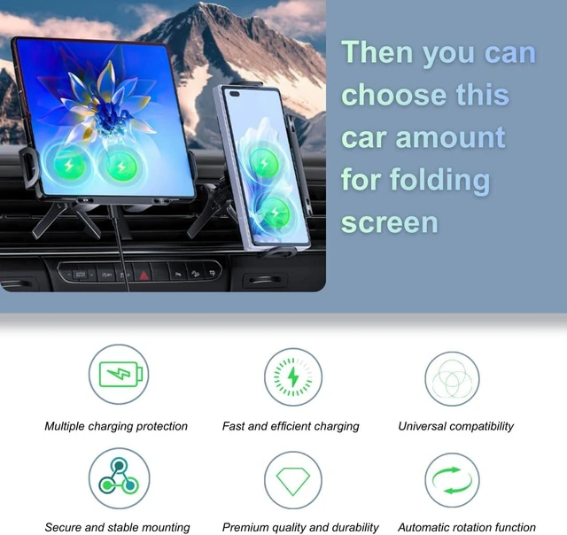 Alt view image 6 of 7 - Smart 2-in-1 Auto-Rotating Phone Holder & Wireless Car Charger, Foldable Car Phone Mount for iPhone, Cell Phone Automobile Charger with Car Vent Mount