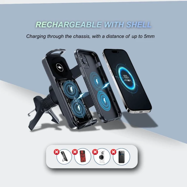 Alt view image 4 of 7 - Smart 2-in-1 Auto-Rotating Phone Holder & Wireless Car Charger, Foldable Car Phone Mount for iPhone, Cell Phone Automobile Charger with Car Vent Mount