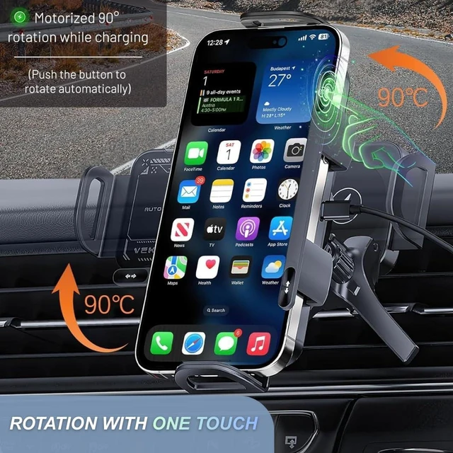 Alt view image 7 of 7 - Smart 2-in-1 Auto-Rotating Phone Holder & Wireless Car Charger, Foldable Car Phone Mount for iPhone, Cell Phone Automobile Charger with Car Vent Mount