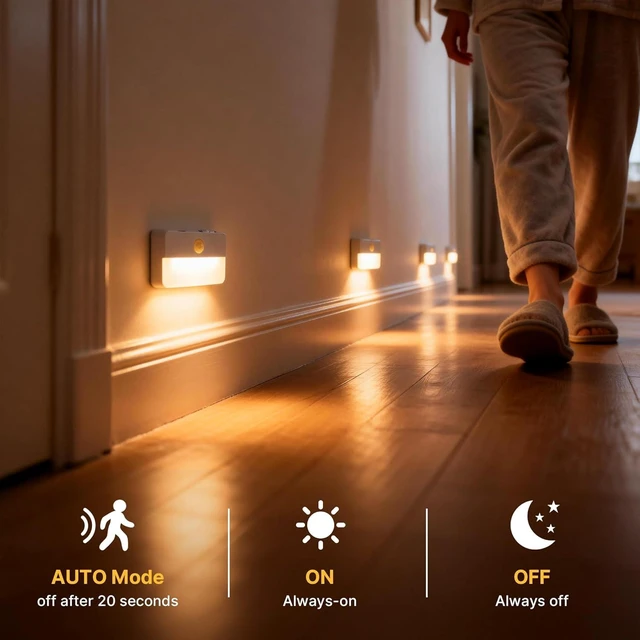 Alt view image 3 of 7 - 8-Pack Rechargeable Motion Sensor Stair Lights for Indoor, Wireless Battery Night Light, Magnetic LED Stick-On Portable Lamp for Step, Hallway, Closet, Under Cabinet, Bedroom, Kitchen, Bathroom