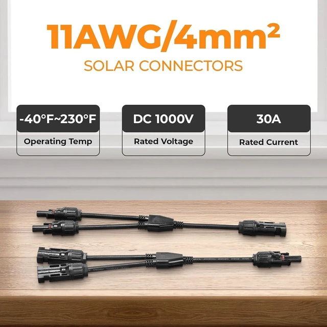 Alt view image 7 of 7 - 1000V Solar Panel 2-to-1 Splitter, 2-Way Y Branch Parallel Connector Cable, 1-to-2 Adapter (5 Pair 2 to 1)